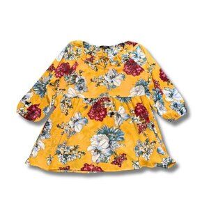 Suzanne Betro SB Large Women's Mustard Yellow Floral 1/2 sleeve blouse